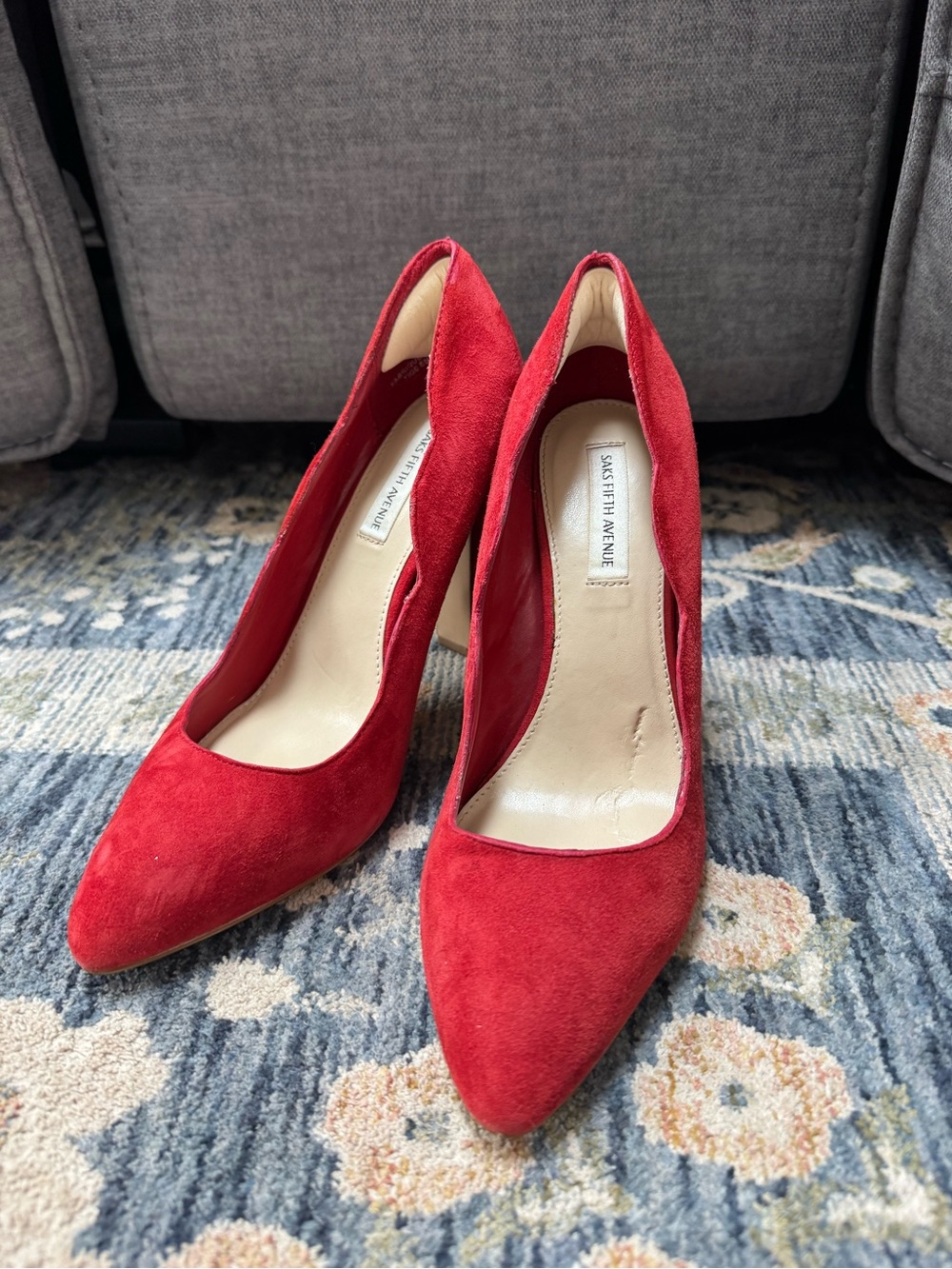 Saks Fifth Avenue Red Suede Pointed-Toe Pumps